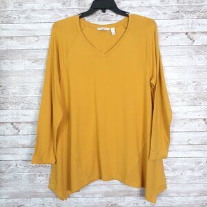 Isaac Mizrahi Womens Long Sleeve Top XL Draped Sides V-Neck NWOT Dijon 172